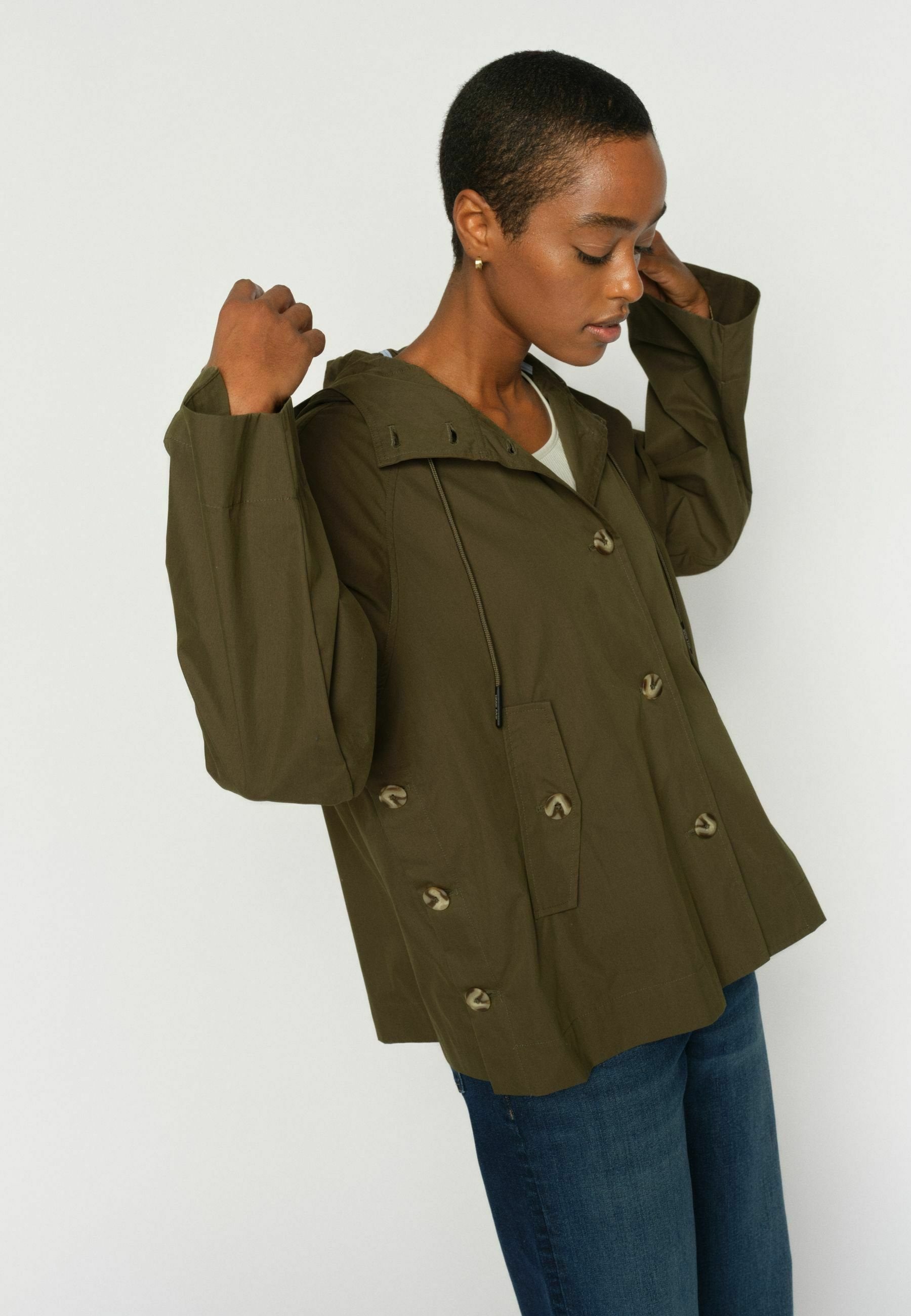 Mos Mosh Sheena Short Jacket with hood and button details olive
