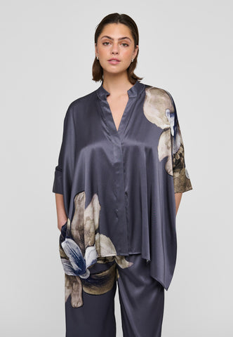 Dea Kudibal Mandy draped flower print grey top