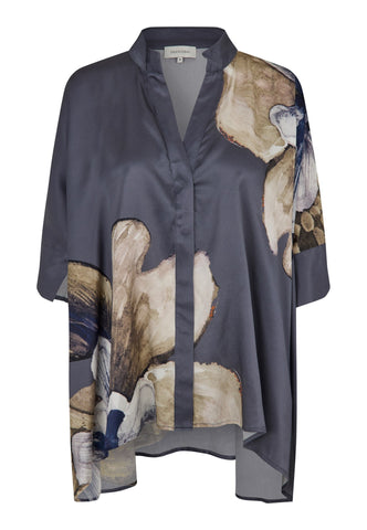 Dea Kudibal Mandy draped flower print grey top