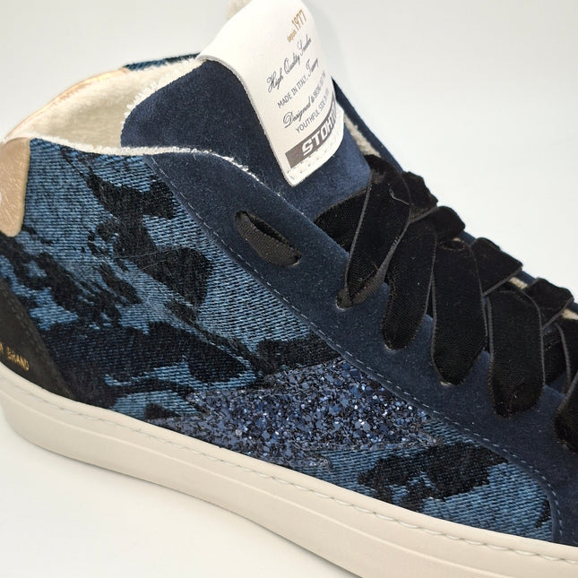 Stokton Bolt D denim and velvet high top runner
