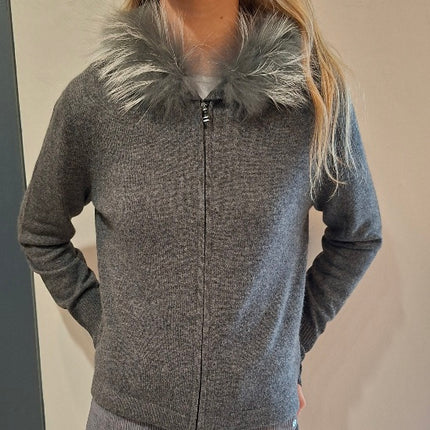 Dom Goor GDG2503 zip sweater with fur hood