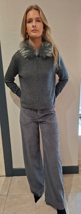 Dom Goor GDG2503 zip sweater with fur hood