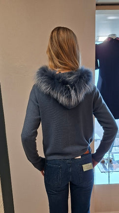 Dom Goor GDG2503 zip sweater with fur hood