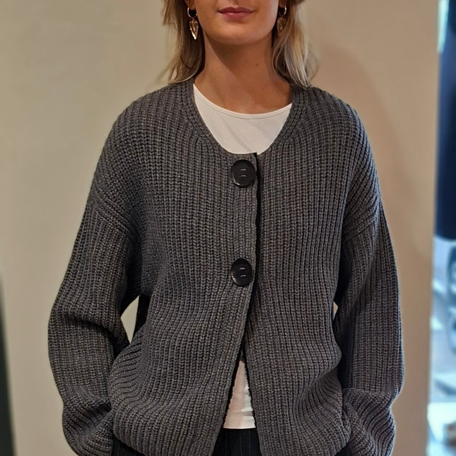 Isik Ozgur 2634-03 CARDI Leather button cardigan