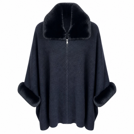 Max et Moi Faux Fur Collar Cape - Black