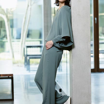 Ania Schierholt HO3284/37  full length trousers with pocket detail in teal/pine