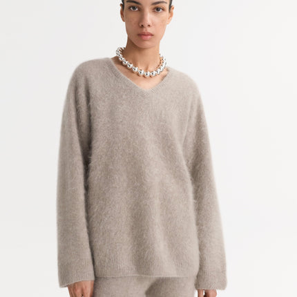 SOFT GOAT v neck brushed cashmere knit long