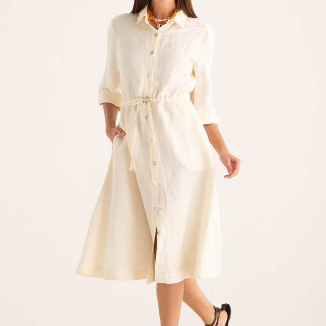 120 Lino W4PLB Midi shirt dress with drawstring waist