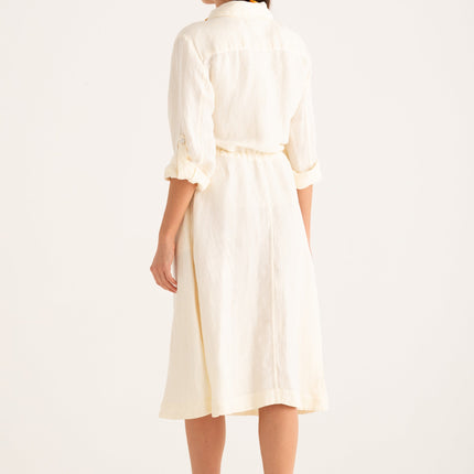 120 Lino W4PLB Midi shirt dress with drawstring waist