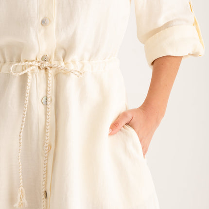 120 Lino W4PLB Midi shirt dress with drawstring waist
