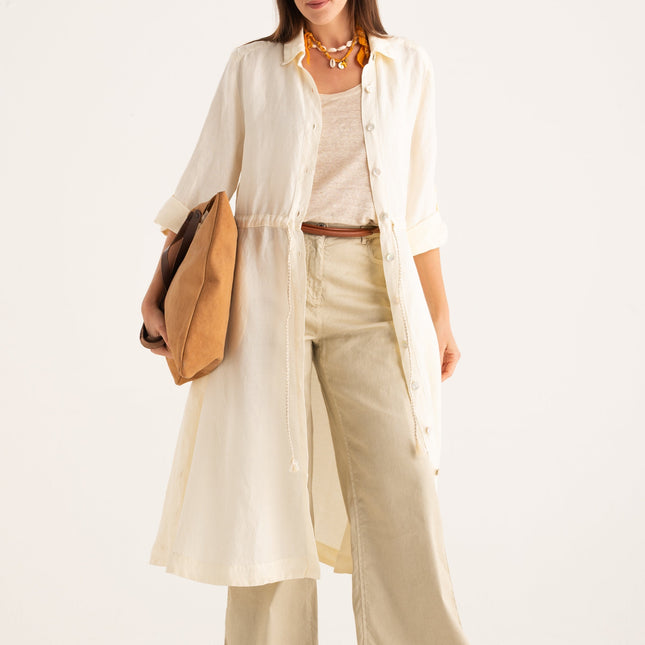 120 Lino W4PLB Midi shirt dress with drawstring waist