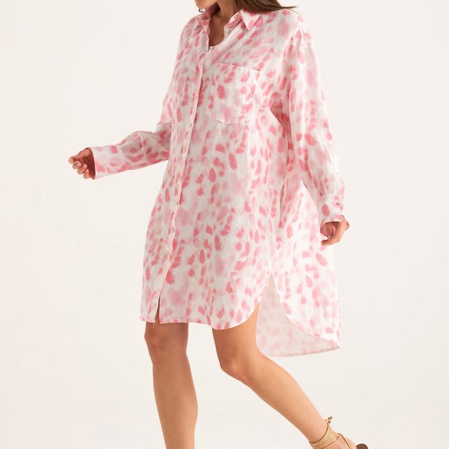 120 Lino W4PJ4 Printed Linen Shirt Dress