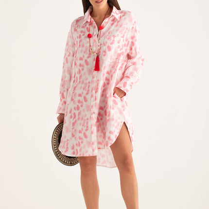 120 Lino W4PJ4 Printed Linen Shirt Dress