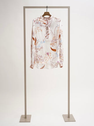 Herzens 6157 baloon sleeve silk blouse with patern