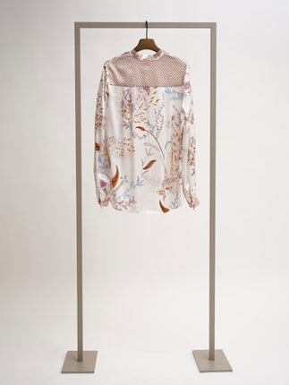Herzens 6157 baloon sleeve silk blouse with patern