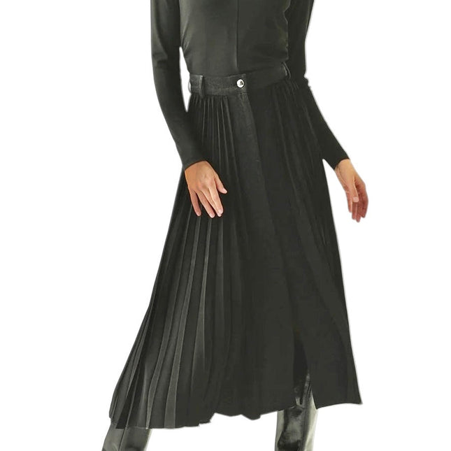 Exquise Florence skirt black denim panel with pleats