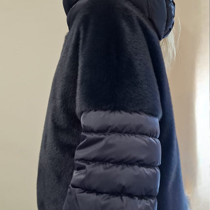 Herno PI002132D Faux fur jacket navy with hood