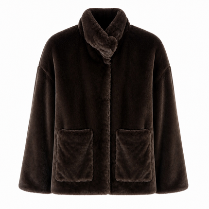 Rosso35 Faux Fur Reversible Waterproof Jacket – Brown/Black