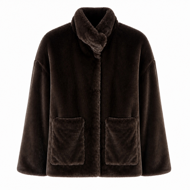 Rosso35 Faux Fur Reversible Waterproof Jacket – Brown/Black