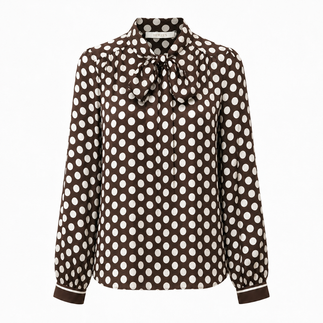 Herzens Silk Blouse – Black Coffee Creamy