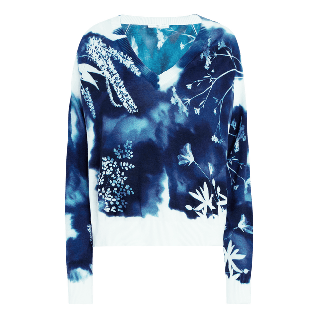 High Chirpy Knit in blue and white v neck knit