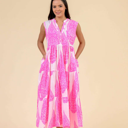 Handprinted Dream Geisha Dress with neon pink pattern