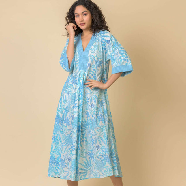 Handprint Dream Pluto Dress midi length in blur pattern cotton