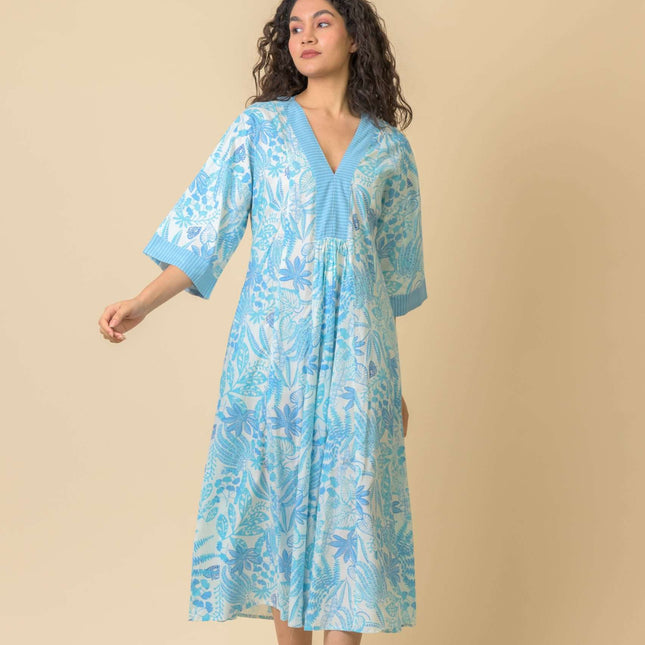 Handprint Dream Pluto Dress midi length in blur pattern cotton