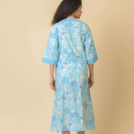 Handprint Dream Pluto Dress midi length in blur pattern cotton