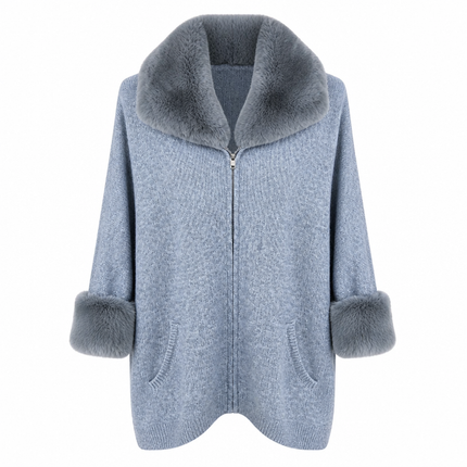 Max et Moi Faux Fur Collar Cape - Grey