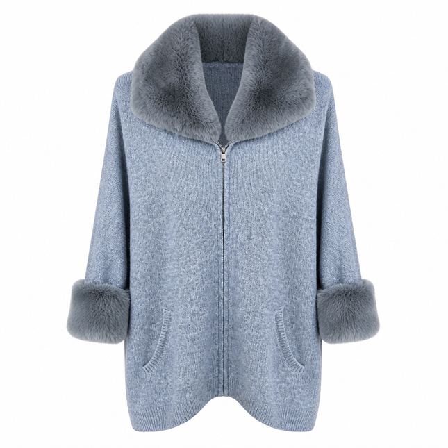 Max et Moi Faux Fur Collar Cape - Grey