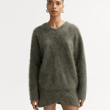 SOFT GOAT v neck brushed cashmere knit long