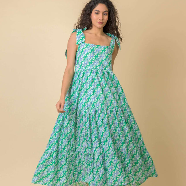 Handprint Dream Capri tie strap long dress multi green