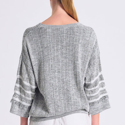 Transit 14492  grey white melange knit jumper with fringe details