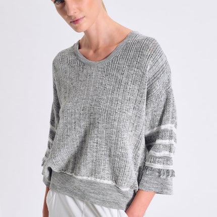 Transit 14492  grey white melange knit jumper with fringe details