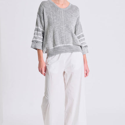 Transit 14492  grey white melange knit jumper with fringe details