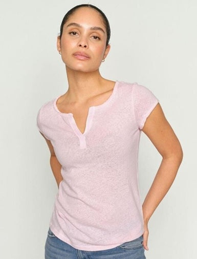 Mos Mosh Troy Tee in pink  cotton and linen mix