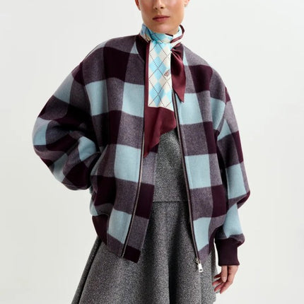 Essentiel Antwerp Iti Check Bomber Jacket Burgundy/Blue