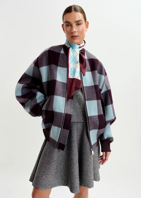 Essentiel Antwerp Iti Check Bomber Jacket Burgundy/Blue