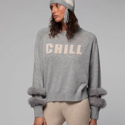 Max&Moi Promise  "CHILL" motif knit with faux  fur cuffs