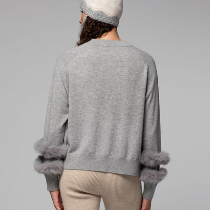 Max&Moi Promise  "CHILL" motif knit with faux  fur cuffs