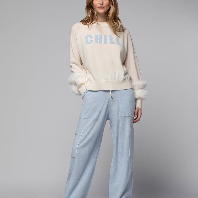 Max&Moi Promise  "CHILL" motif knit with faux  fur cuffs