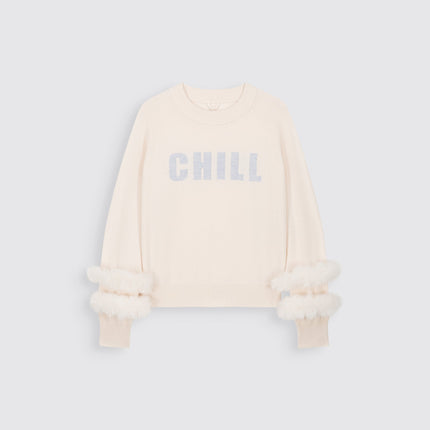 Max&Moi Promise  "CHILL" motif knit with faux  fur cuffs