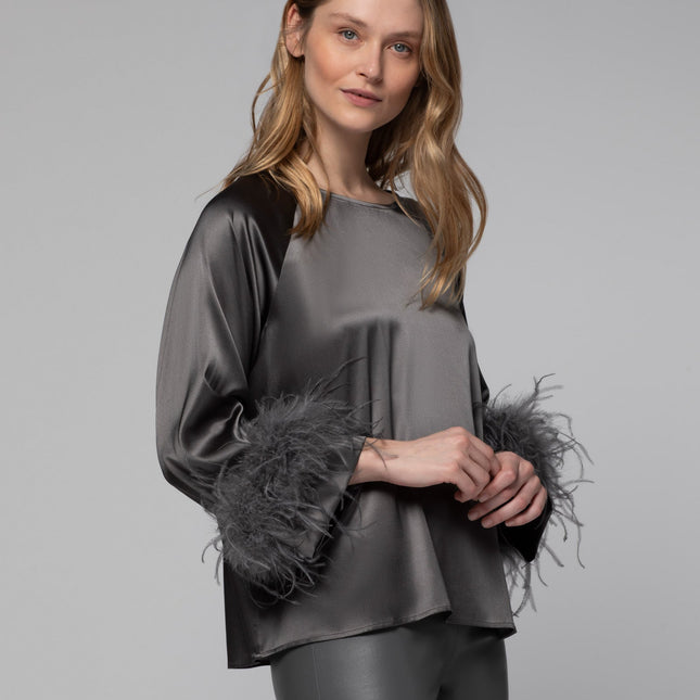 Max et Moi Triss silk top with feathers