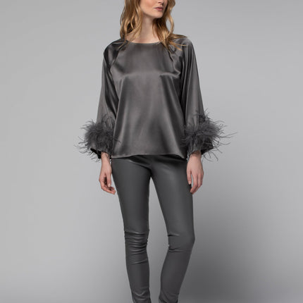 Max et Moi Triss silk top with feathers
