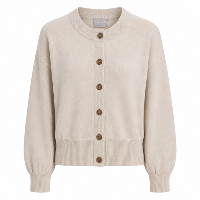 Hemisphere - Round Neck Cardigan - Stone