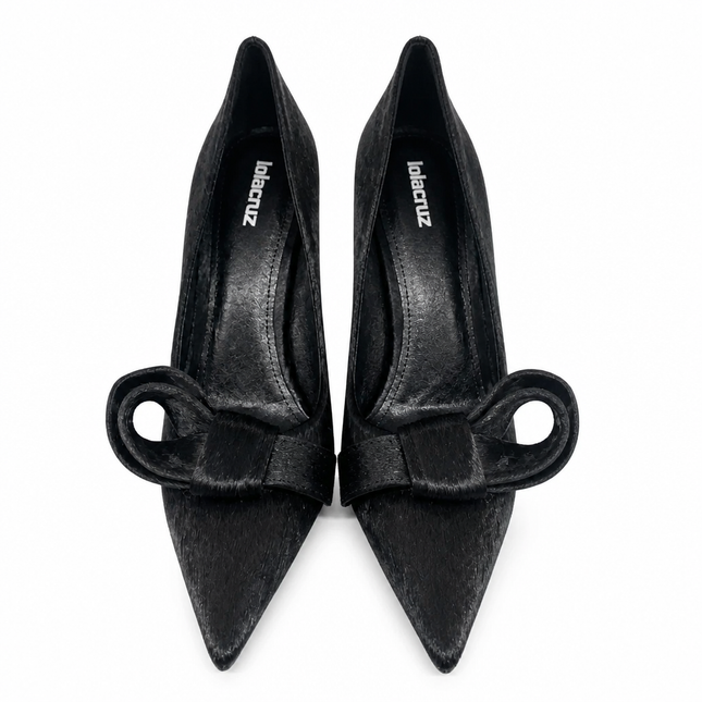 Lola Cruz Pony Skin Heel - Black