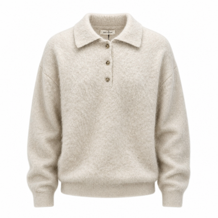 Soft Goat Brushed Cashmere Polo - Chalk