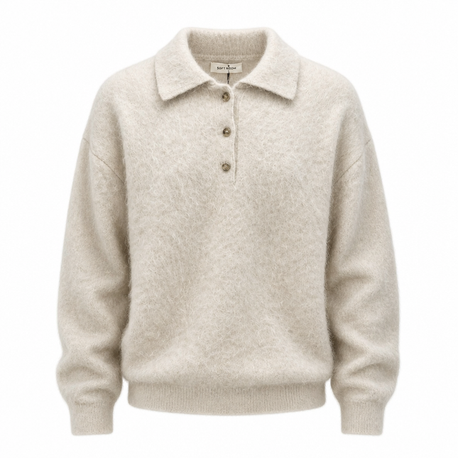 Soft Goat Brushed Cashmere Polo - Chalk