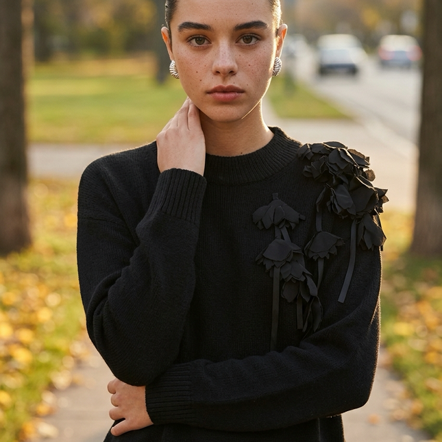 High Knit Flower Knit - Black
